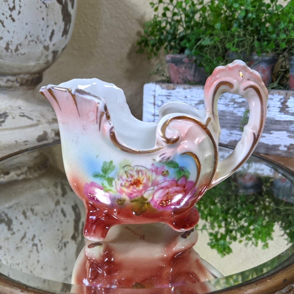 Antique Vintage Footed HP Austria Floral Creamer
